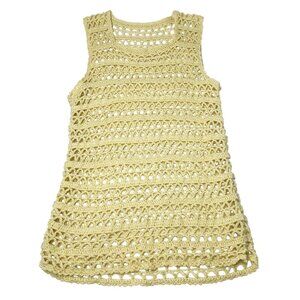 Vintage Handmade Open Knit Cream Knitted Pullover Sleeveless Sweater Vest Size M